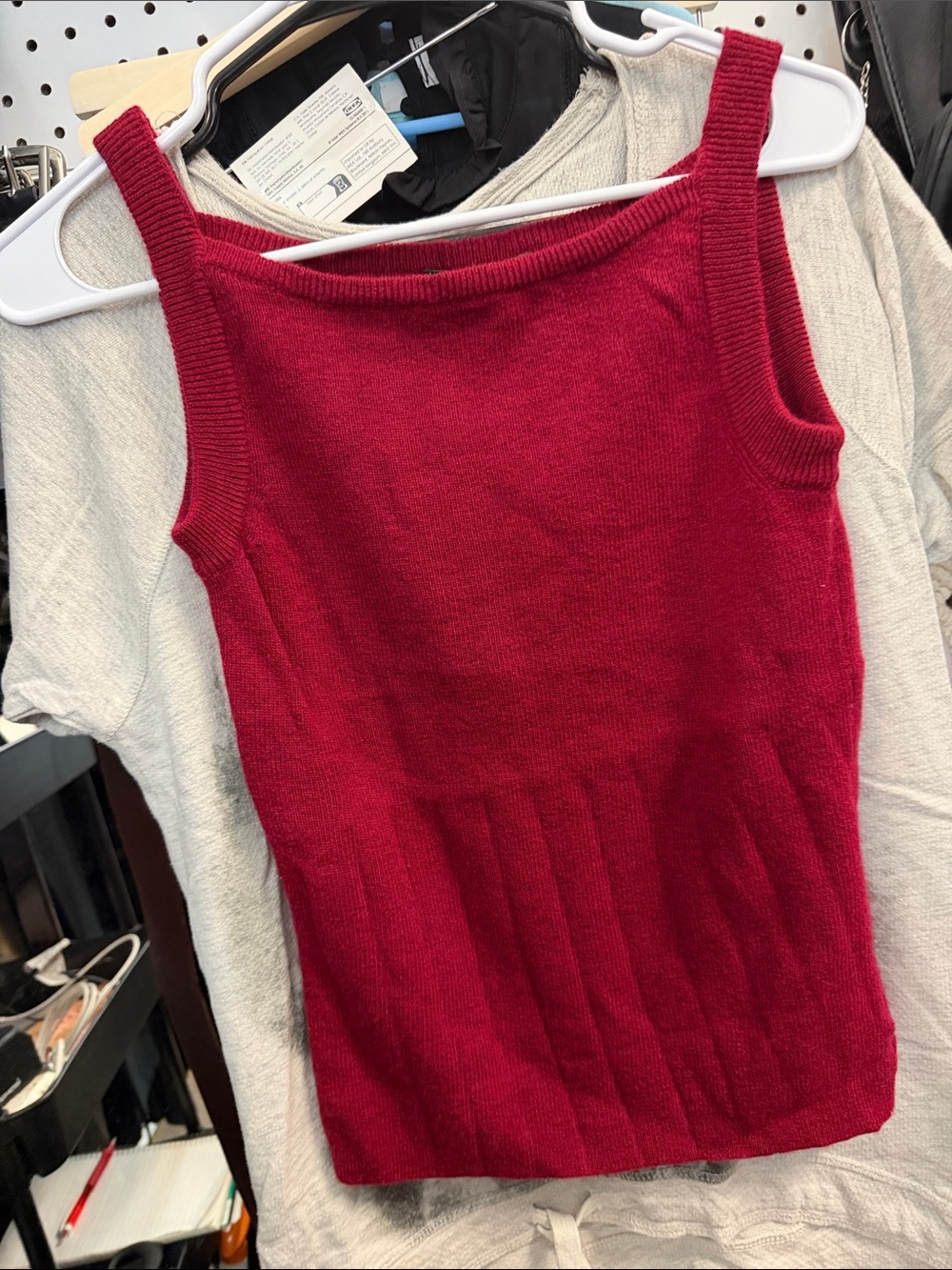 Women’s Red Knit Tank Top - Sleeveless Ribbed Hem